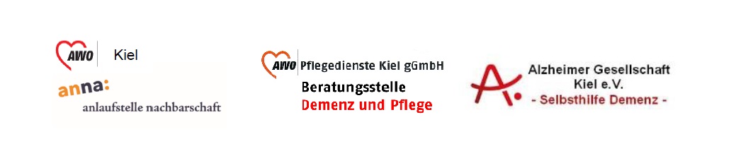 Logos: AWO Kiel, anna, AWO Pflegedienst Kiel, Beratungsstelle Demenz und Pflege, Alzheimer Gesellschaft Kiel e.V.